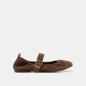 Caely Ballet Flats Dk Brown Suede
