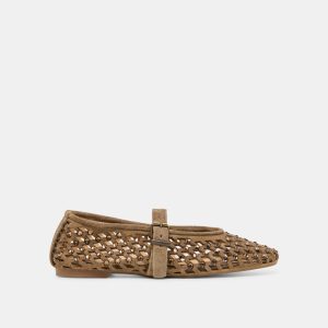 Mavin Rhinestone Ballet Flats Taupe Suede