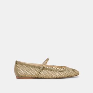 Reyes Ballet Flats Olive Woven Raffia