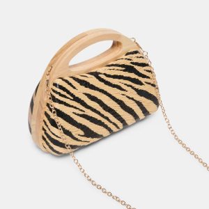 Maelie Handbag Black Natural Zebra Raffia
