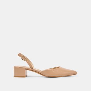 Carel Heels Lt Tan Crinkle Patent Leather