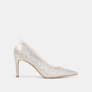 Kashe Crystal Heels White Mesh