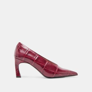 Midge Heels Burgundy Croco Embossed Leather