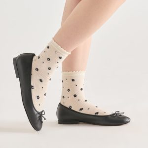 Flower Mesh Anklet Socks White Black